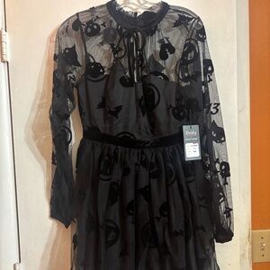 Unique Vintage x Emily the Strange Flocked Tulle Black Dress